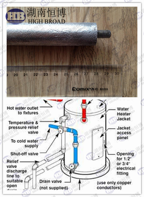 Cast magnesium water heater anode rods / sacrificial anode protection AZ63C